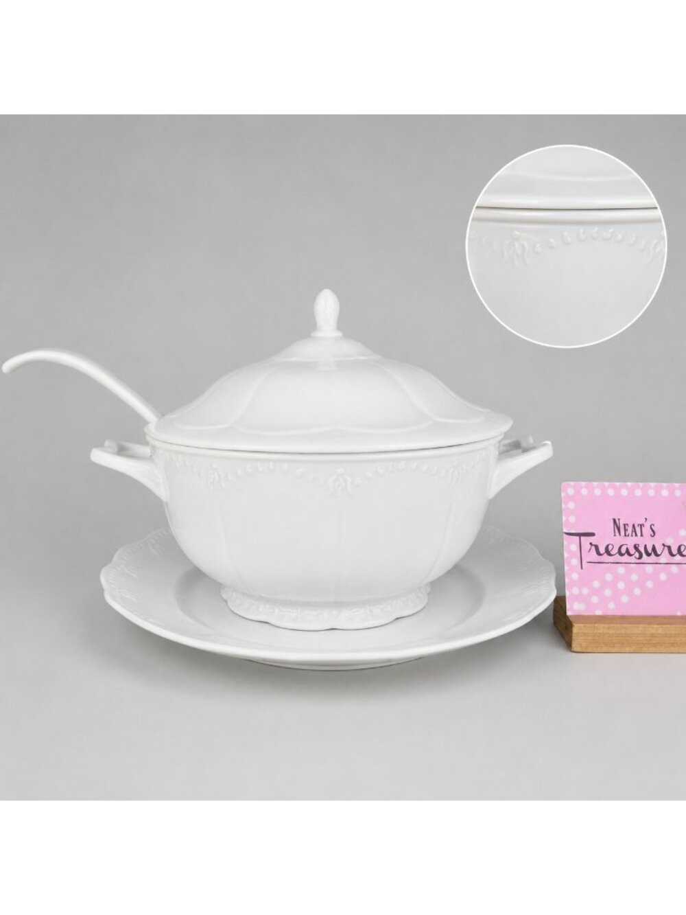 Baum Brothers Formalities VERSAILLE White Porcelain W Ladle & Platter Tureen NEW